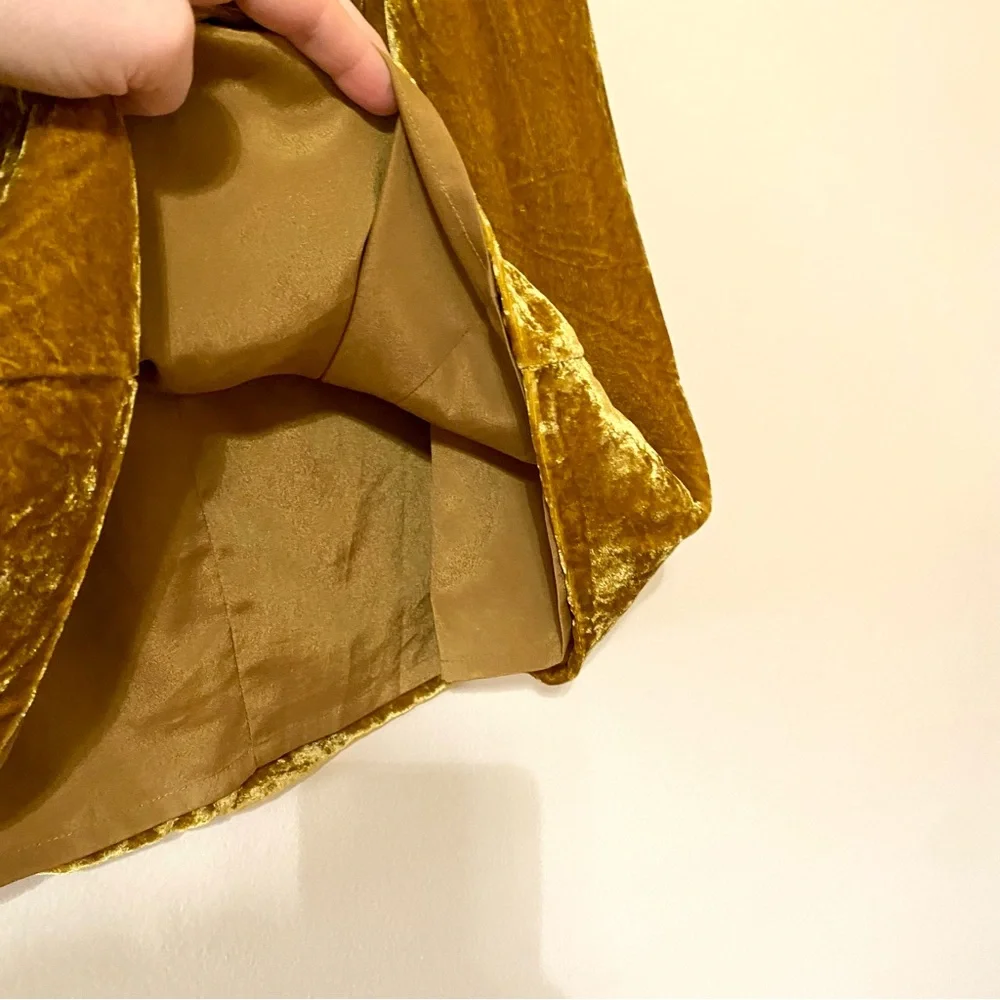 J Crew Crushed Velvet Skirt Midi Straight Gold Yellow Size Small